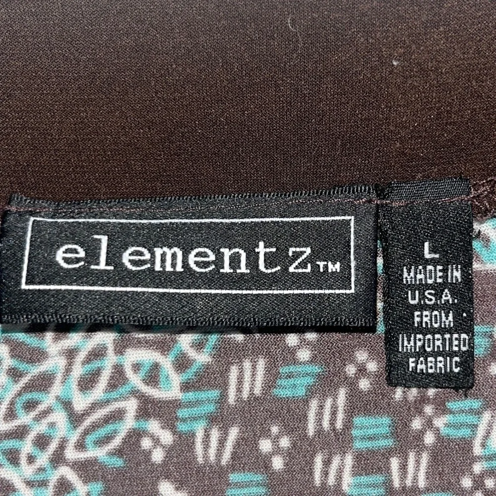 Elementz Womens‎ V-Neck Geometric Print Empire Waist Dress Brown Teal Large Y2K - Picture 5 of 11